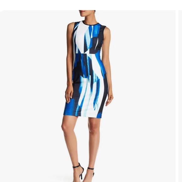 Calvin Klein Dresses & Skirts - Calvin Klein Blue Water Colors Abstract Sheath Dress Size 12